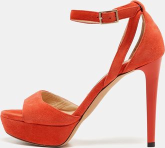 Jimmy Choo London Orange Suede Ankle Strap Sandals