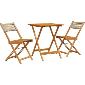 vidaXL Juego De Bistro De 3 Piezas Rat&aacute;n Pe Y Madera Maciza Beige Vidaxl