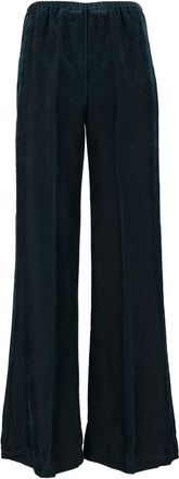 Forte_Forte Fluid Black Velvet Wide-Leg Pants with Elastic Waistband