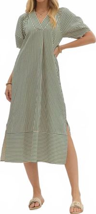 Entro Seersucker Midi Dress In Green, White