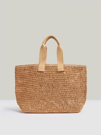 Reiss Tan Crochet Raffia Tote Bag