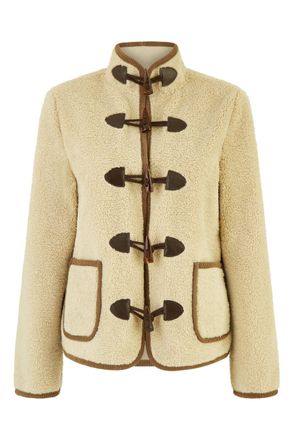 Yumi Cream Borg Jacket With Faux Leather Button Details 16 Cream