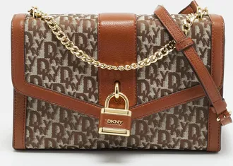DKNY Dkny Ella Large Brown/beige Signature Canvas And Leather Shoulder Bag