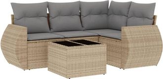 vidaXL Juego De Sof&aacute;s Jard&iacute;n Con Cojines 5 Pzas Rat&aacute;n Sint&eacute;tico Beige Vidaxl