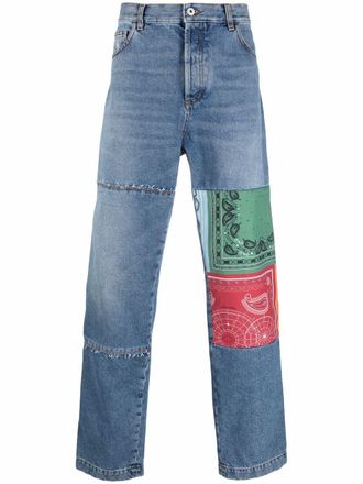 Marcelo Burlon patchwork bandana jeans - men - Polyester/Cotton/Polyamide/Cotton - 31 - Blue