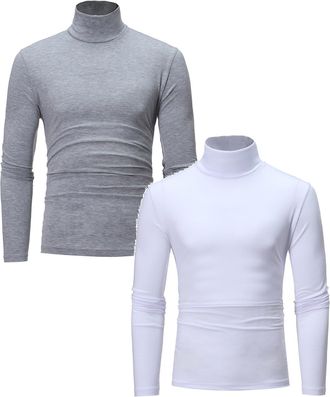 Generic 1/2 Pack Mens Long Sleeve Thermal Underwear Tops Undershirt Turtle Neck Pullover Casual Long Sleeve Roll Neck Top for Men Basic T-Shirt Lightweight Kn