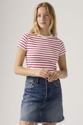 Levi's Camiseta Essential Sporty - Mujer - XS - Rojo / Emily Stripe Bright White Urban Red
