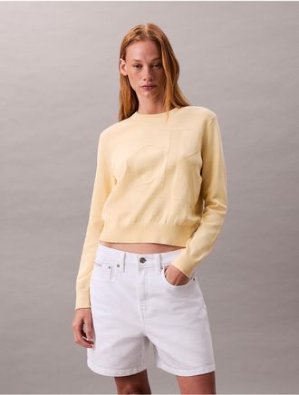 Calvin Klein Jeans Calvin Klein Womens Smooth Cotton Monogram Sweater - Yellow - XS
