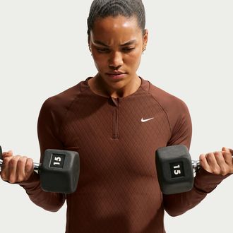 Nike Womens Nike Pro Sculpt Dri-FIT 1/4-Zip Long-Sleeve Top in Brown | IM9747-259
