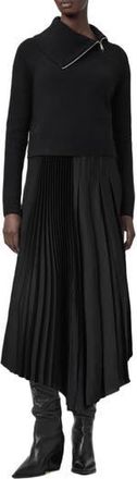 AllSaints Jax Sweater & Pleated Satin Dress Set in Black at Nordstrom Rack, Size X-Small