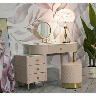 Dmora Toeletta Taquari, Tavolo da toeletta, Postazione da trucco, Mobile consolle, 120x40 h75 cm, Rosa e Oro - Dmora