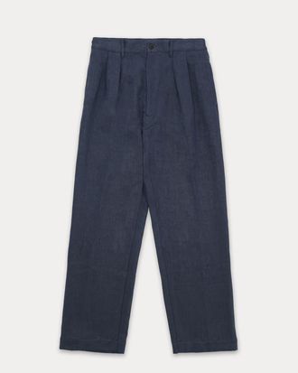 Fortela Newyork Pleated Linen Trousers in Blue at Nordstrom, Size 33 Eu