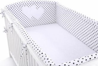 OEM Protector De Cuna Universal Xxl Para Barrotes - Corazones, Lunares Negros Sobre Fondo Blanco