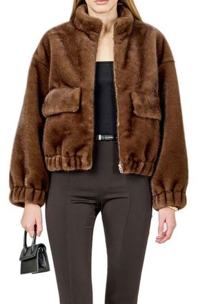 endless rose Faux Fur Bomber Jacket in Brown at Nordstrom, Size X-Small