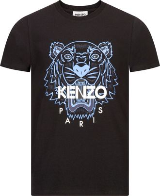 Kenzo Mens Tiger Print T-Shirt Black/Teal/White Cotton - Size Large