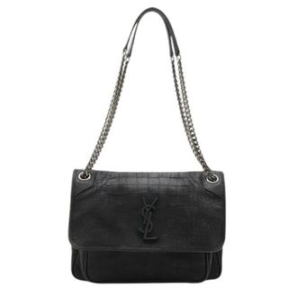 Saint Laurent Pre-owned Niki Medium Nubuck Chain Shoulder Bag Black - Dames - Pre-owned - Zwart - Maat: ONE Size Leer