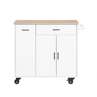 SoBuy Carrito auxiliar de cocina con 2 puertas 4 ruedas y 1 toallero blanco