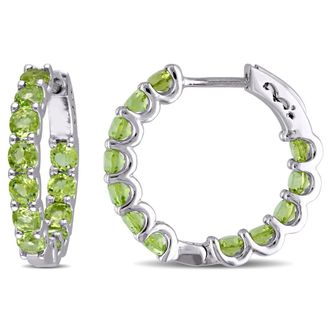 Amour 3 4/5 CT TGW Peridot Inside Outside Hoop Earrings in Sterling Silver