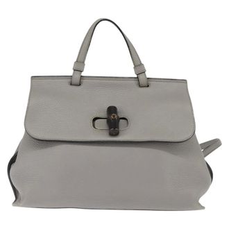 Gucci Bamboo Daily Top Handle Leather Gray Leather Handbag (Pre-Owned)