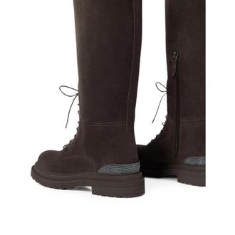 Brunello Cucinelli Monili-Embellished Calf Suede Boot - Brown