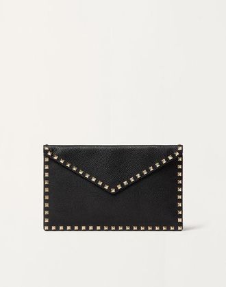 Valentino Garavani Rockstud Grainy Calfskin Envelope Pouch Wo