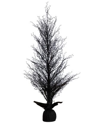 Nearly Natural 5Ft Pre-Lit Halloween Black Twig Artificial Fall Tree In Burlap Planter With 85 Warm White Led Lights