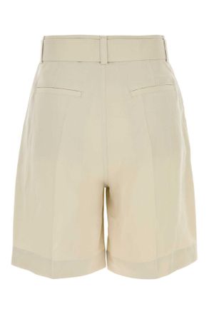 Woolrich Womens Sand Viscose Blend Shorts Beige Exterior: Linen Bermuda