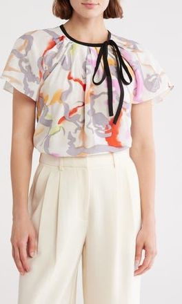 Joie Brisa Short Sleeve Silk Top in Gardenia Multi at Nordstrom Rack, Size 00