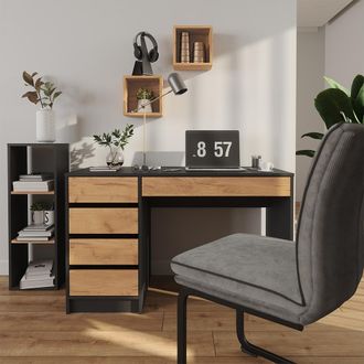 Vicco Escritorio Sherry, Antracita/roble Dorado, 55 X 120 Cm Con Cajones, Vicco