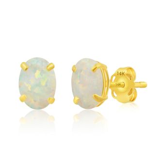 MAX + STONE 14k Yellow or White Gold 7x5mm Oval Stud Earrings with Push Backs