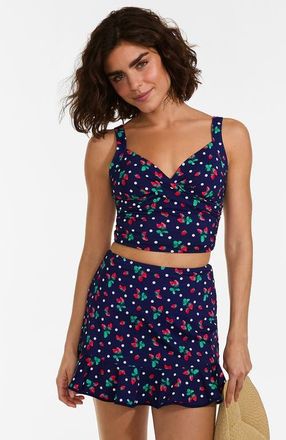 Lands End Sweetheart Wrap Midkini Top in Navy/berry Dot at Nordstrom, Size 18