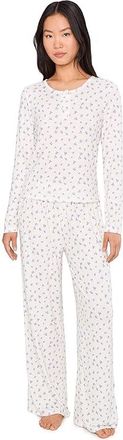 Honeydew Intimates Blissful Long Henley Set Womens Pajama Sets Ivory Ditsy : LG, Polyester/Spandex