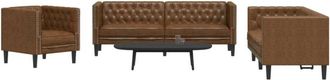 vidaXL Juego De Sof&aacute;s Chesterfield 3 Piezas Cuero Sint&eacute;tico Marr&oacute;n Vidaxl