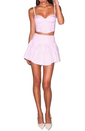 Fleur du Mal Poplin Garter Skort in Bubblegum Stripe at Nordstrom, Size X-Small