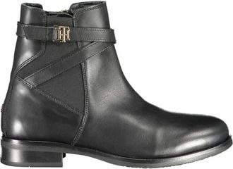 Tommy Hilfiger Schoenen, Dames, Zwart, 36 EU, Leer, Zwarte Leren Dames Enkellaarzen