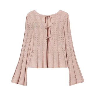 Twinset Cardigans, female, Pink, Size: S Pink Lurex Cardigan with Openwork Pattern