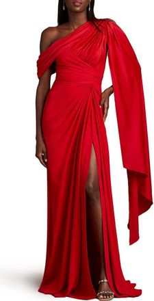 Tadashi Shoji Ember One-Shoulder Draped Gown in Lava Red at Nordstrom, Size 2
