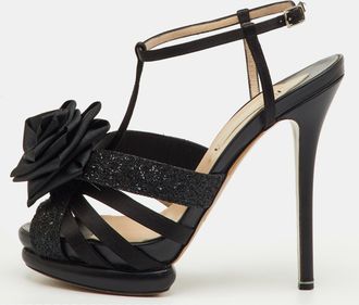 Nicholas Kirkwood Black Satin And Glitter Rose Platform Sandals