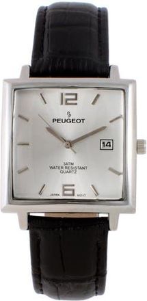 Peugeot Modern Square Calendar Leather Watch - 35MM in Silver at Nordstrom