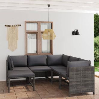 vidaXL Set De Muebles De Jard&iacute;n 6 Pzas Y Cojines Rat&aacute;n Sint&eacute;tico Gris Vidaxl