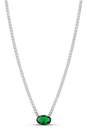 SHYMI Oval Pendant Tennis Necklace in Silver /Green at Nordstrom, Size 18