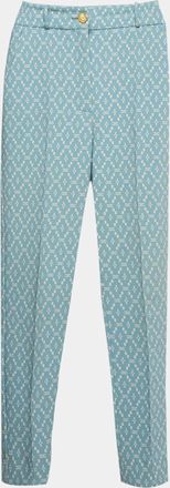 Elisabetta Franchi Blue Logo Printed Crepe Pants