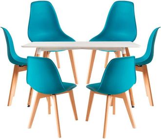 Regalos Miguel Regalos Miguel - Conjuntos De Mesa Y Sillas - Conjunto Mesa Tower Rectangular 120 X 80 Cm Blanca Y Pack 6 Sillas Kelen - Verde Azulado