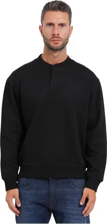 HUGO BOSS Sweatshirt met knoopkraag - Heren - Sweatshirts - Zwart - 3XL - Hoodies & sweatvesten