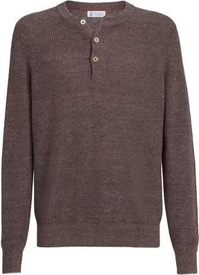 Brunello Cucinelli Sweater with Henley collar in Hazelnut at Nordstrom, Size 52 It