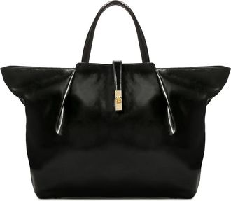 Kazar Grote natuurlijke leren handtas met glanzende afwerking - Dames - Handtassen - Zwart - ONE Size - Leer - Tassen