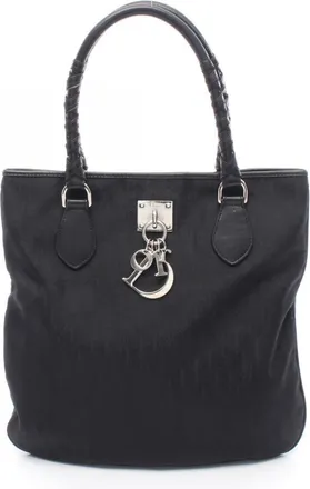 Dior Black Leather Nylon Handbag Tote Bag (Pre-Owned)