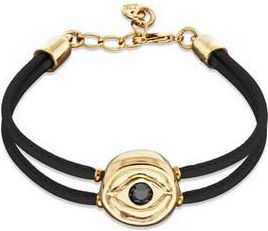 UNOde50 Black Double Leather Bracelet with 18K Gold-Plated Eye Detail and Crystal at Nordstrom, Size Medium