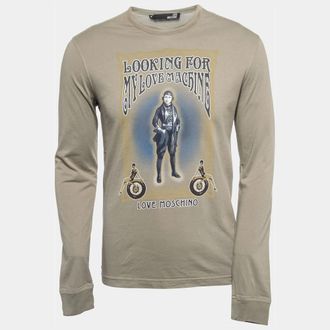 Love Moschino Khaki Green Graphic Print Cotton Long Sleeve T-Shirt