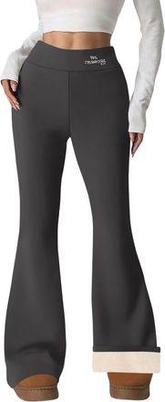 Generic Womens Flared Yoga Pants Solid Fleece Cosy Comfy Elegant High Waist Bootcut Leggings Stretch Pull On Bootleg Trousers Christmas Printing Gym Fitness O